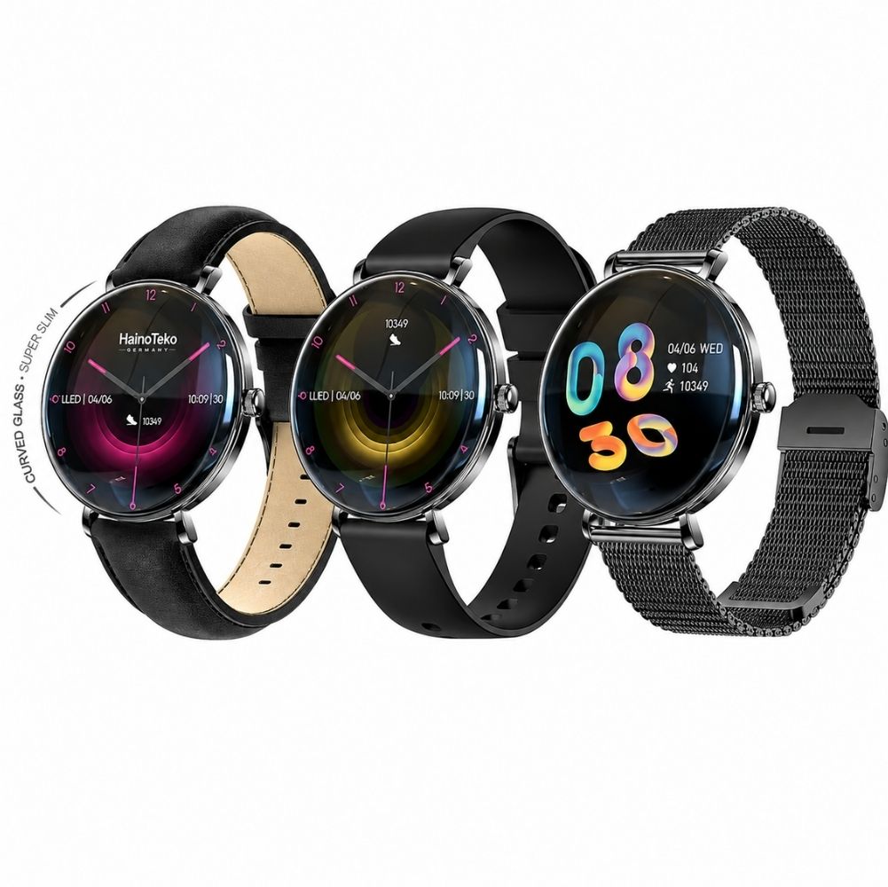 Haino Teko 18 Amoled Ekran Super Slim Tasarım WaterProof 3 Kordonlu Akıllı Saat Siyah Teko18S