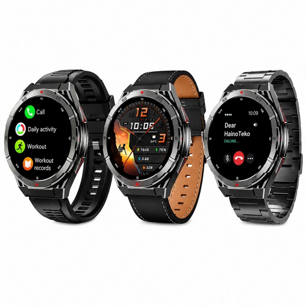 HainoTeko GPS-2 Akıllı Saat GPS Özellikli AMOLED Ekran 3 ATM Su Geçirmez 3 Kordonlu Bluetooth Aramalı Siyah